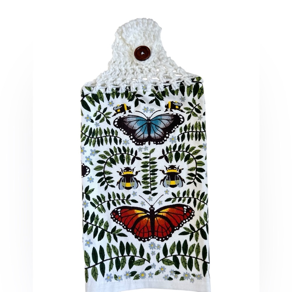 Hand Crafted Colorful Butterfly Print Hanging Hand Towel Crochet Top